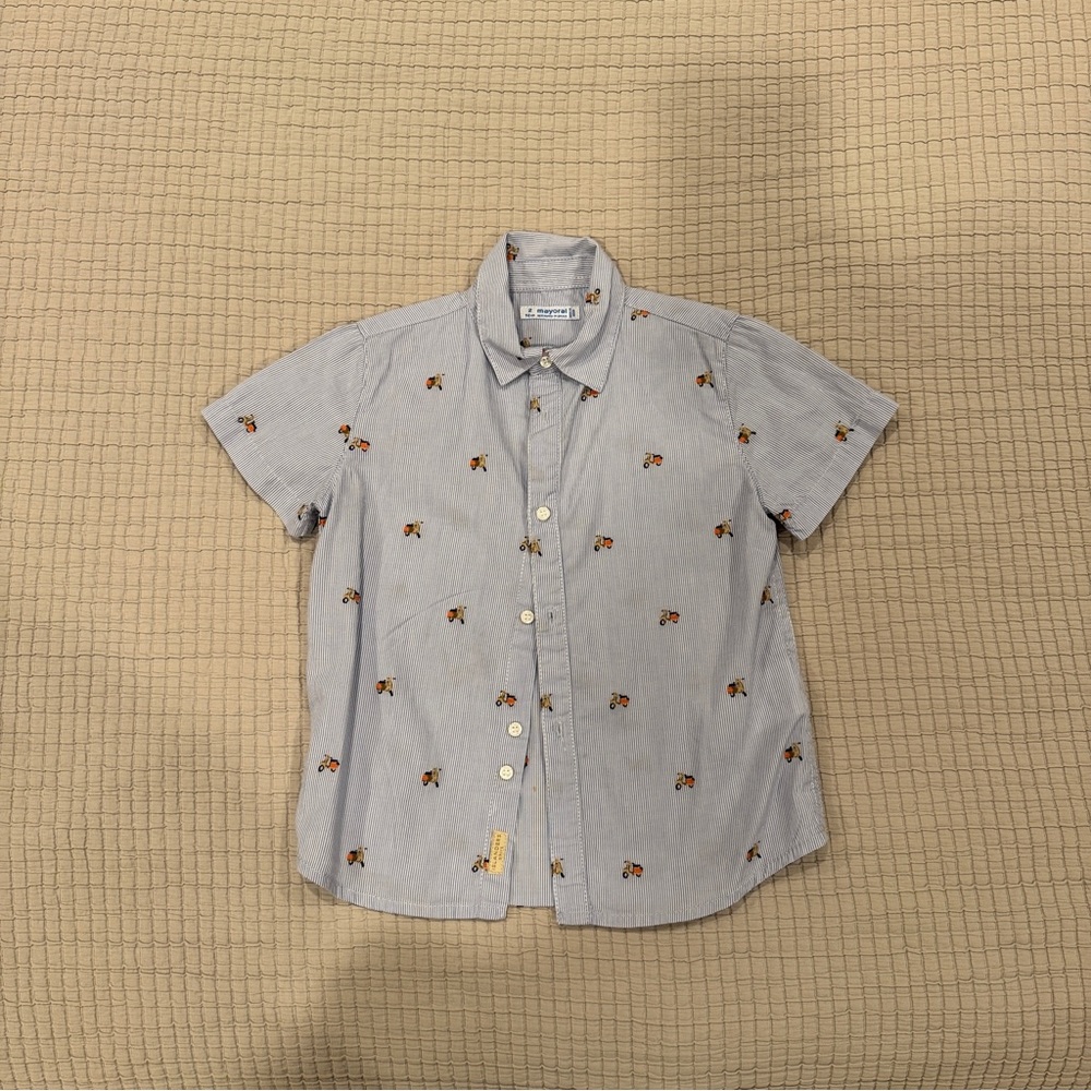 Mayoral Boys Short Sleeve Button-down Shirt with Scooter Motorcycle Print - 2